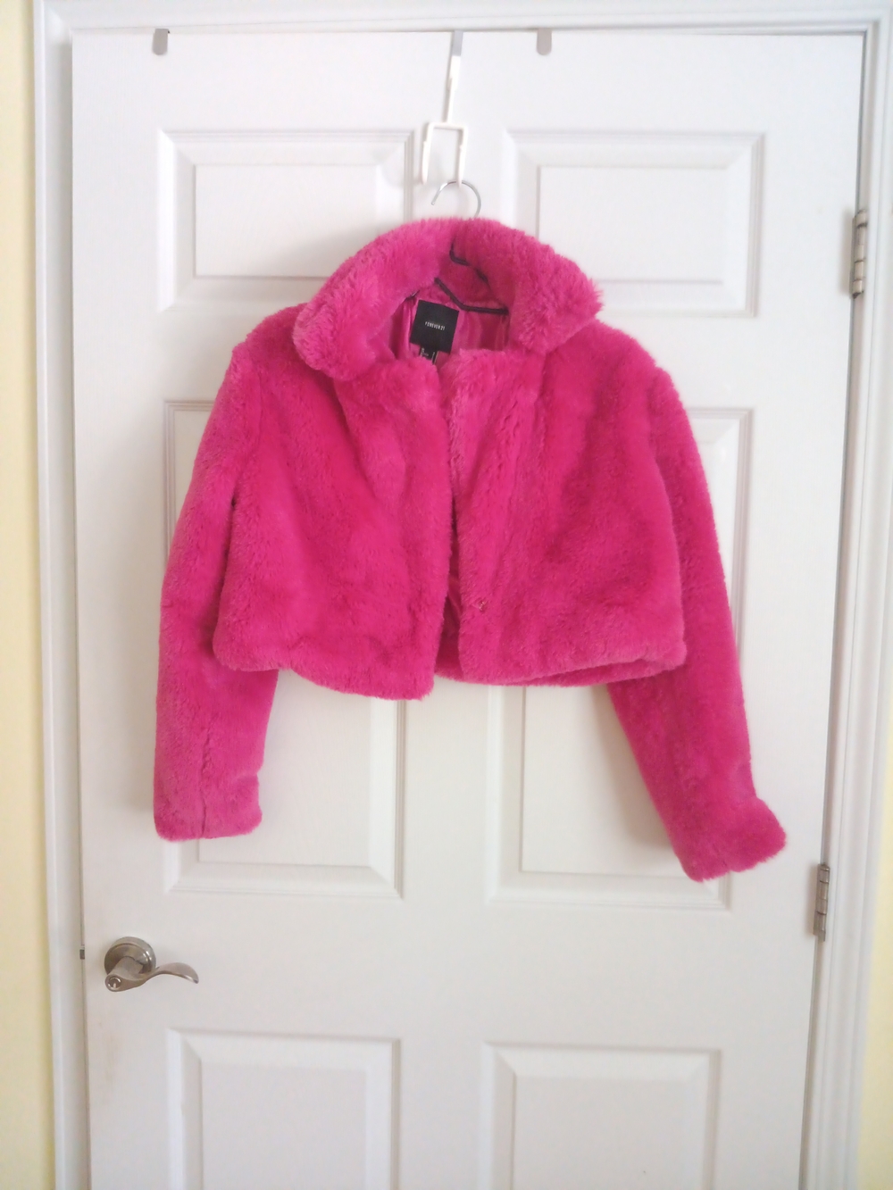 Forever 21 Hot Pink Cropped Faux Fur Jacket - Size S